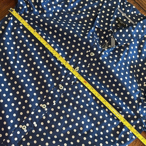 Talbots Petites navy and white Polkadot long sleeve button down LP Cotton large - Picture 5 of 6